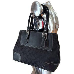 VTG Coach Hampton Signature Jacquard Leather Shoulder Bag Black Double Handles